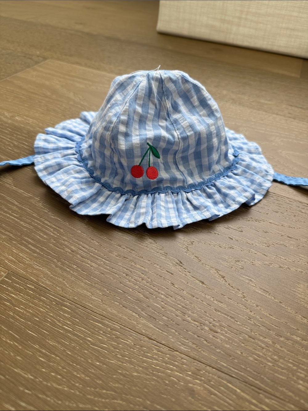 Target Light Blue Gingham Kids Sun Hat with Cherry Embroidery